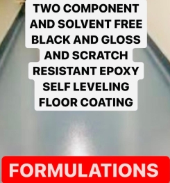 TWO COMPONENT AND SOLVENT FREE BLACK AND GLOSS AND SCRATCH RESISTANT EPOXY SELF LEVELING FLOOR COATING FORMULATION AND PRODUCTION PROCESS