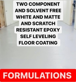TWO COMPONENT AND SOLVENT FREE WHITE AND MATTE AND SCRATCH RESISTANT EPOXY SELF LEVELING FLOOR COATING FORMULATIONS AND PRODUCTION PROCESS
