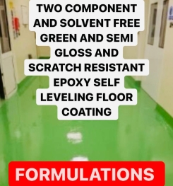 TWO COMPONENT AND SOLVENT FREE GREEN AND SEMI GLOSS AND SCRATCH RESISTANT EPOXY SELF LEVELING FLOOR COATING FORMULATIONS AND PRODUCTION PROCESS