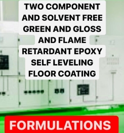 TWO COMPONENT AND SOLVENT FREE GREEN AND GLOSS AND FLAME RETARDANT EPOXY SELF LEVELING FLOOR COATING FORMULATIONS AND PRODUCTION PROCESS