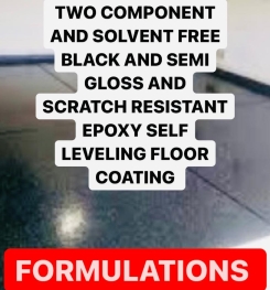 TWO COMPONENT AND SOLVENT FREE BLACK AND SEMI GLOSS AND SCRATCH RESISTANT EPOXY SELF LEVELING FLOOR COATING FORMULATIONS AND PRODUCTION PROCESS