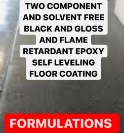 TWO COMPONENT AND SOLVENT FREE BLACK AND GLOSS AND FLAME RETARDANT EPOXY SELF LEVELING FLOOR COATING FORMULATIONS AND PRODUCTION PROCESS